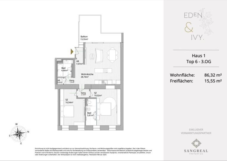 EDEN IVY - BRIGHT 3-ROOM APARTMENT WITH WEST BALCONY