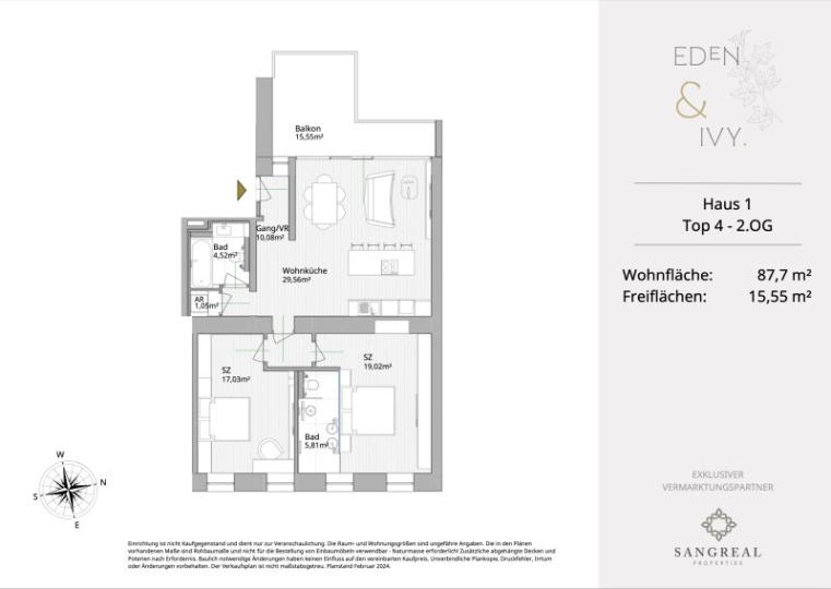 EDEN IVY - STYLISH 3-ROOM APARTMENT WITH WEST BALCONY