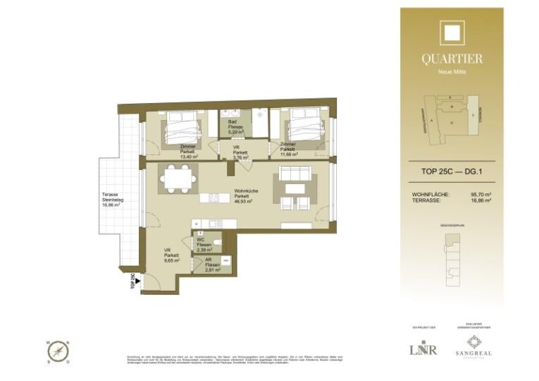 Apartament nou fermecător cu 3 camere cu balcon - QUARTIER NEUE MITTE